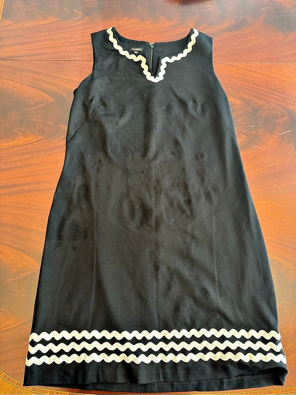 Talbots Scallop V-Neck Sheath Dress Black & White Size 10